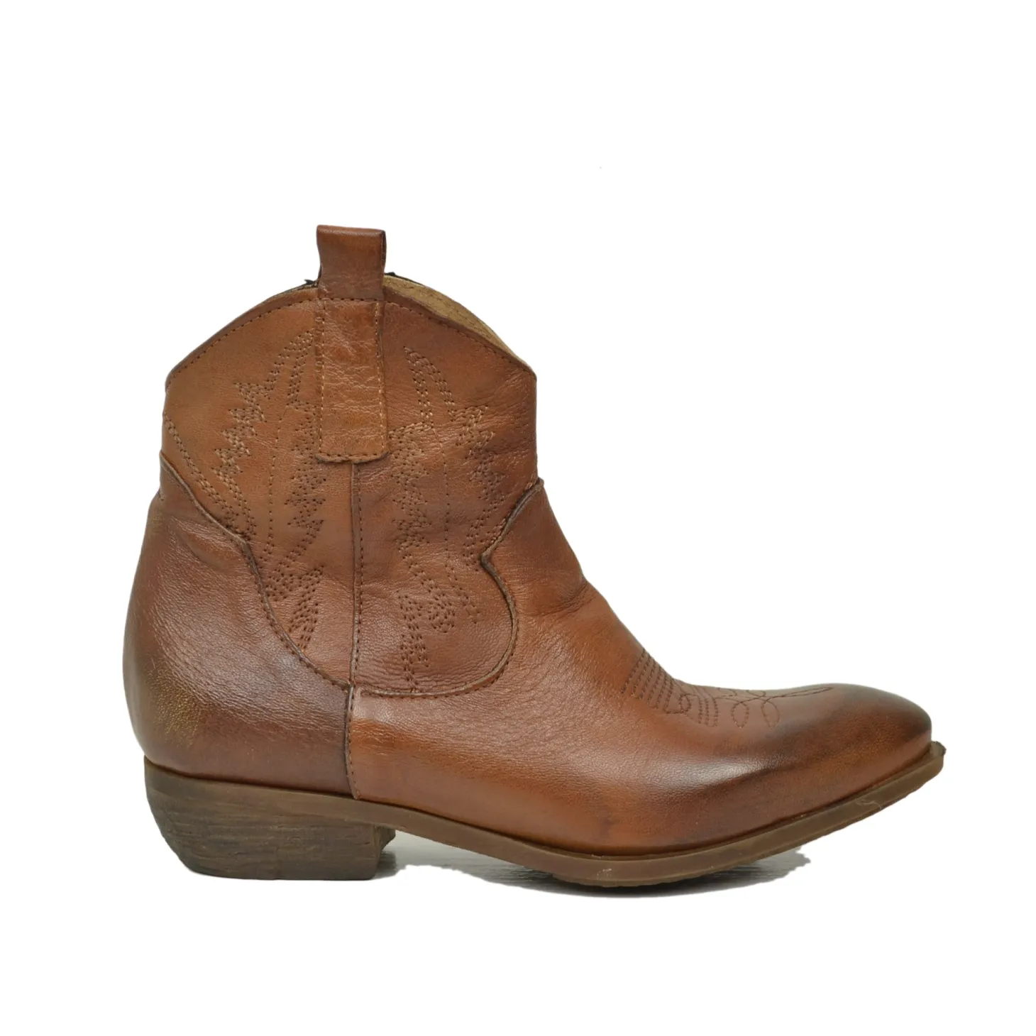 Stivaletti Texani Donna con Zip in Pelle Marrone Vintage