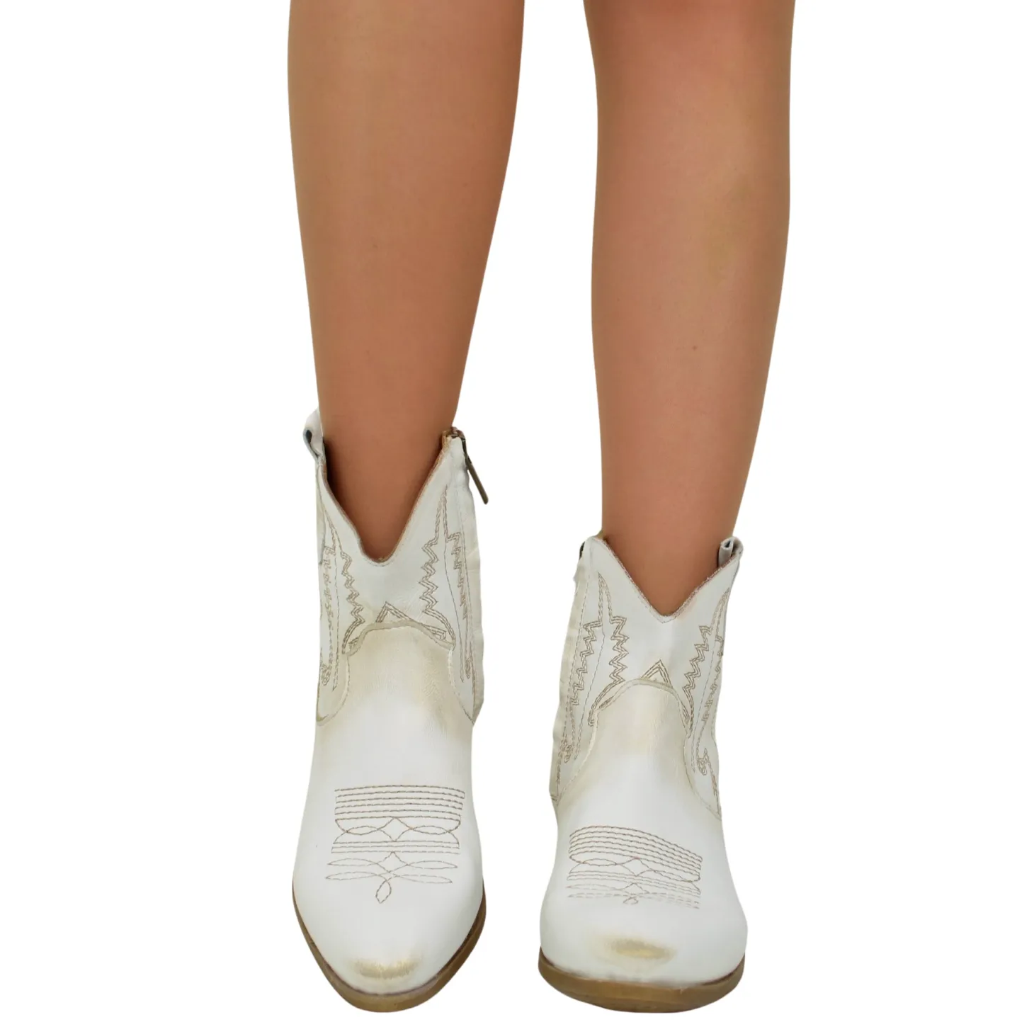 Stivaletti Texani Donna color Bianco in Pelle Made in Italy
