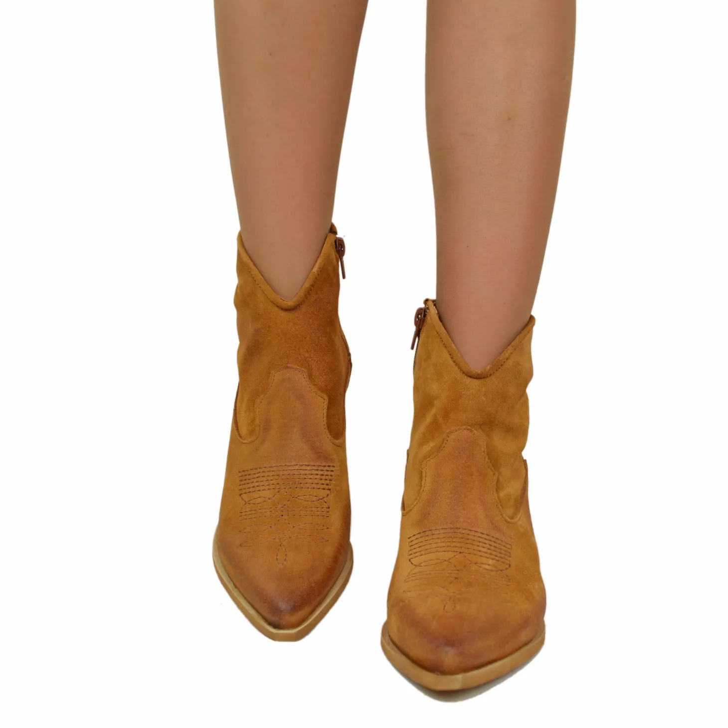 Stivaletti Texani Donna Estivi in Pelle scamosciata Cuoio