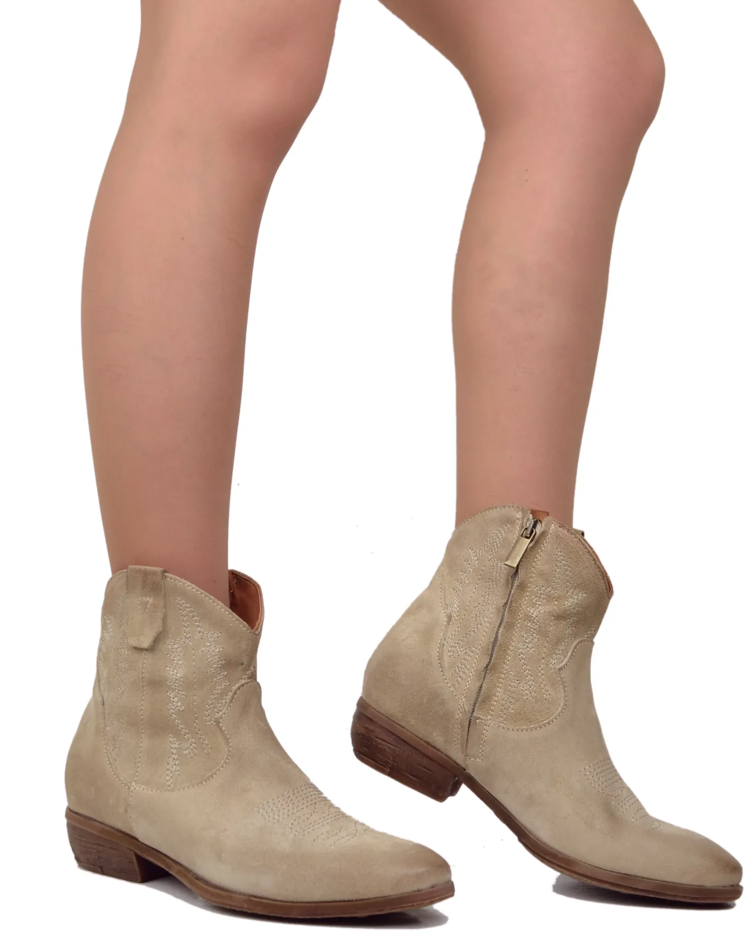 Stivaletti Texani Donna Estivi in Pelle Scamosciata Camel