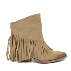 Stivaletti Texani Donna in Scamosciati Beige con Frange Made in Italy