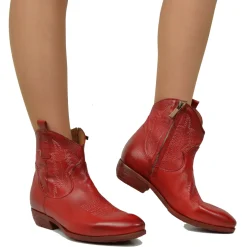 Stivaletti Texani Donna in Pelle Rossa Made in Italy