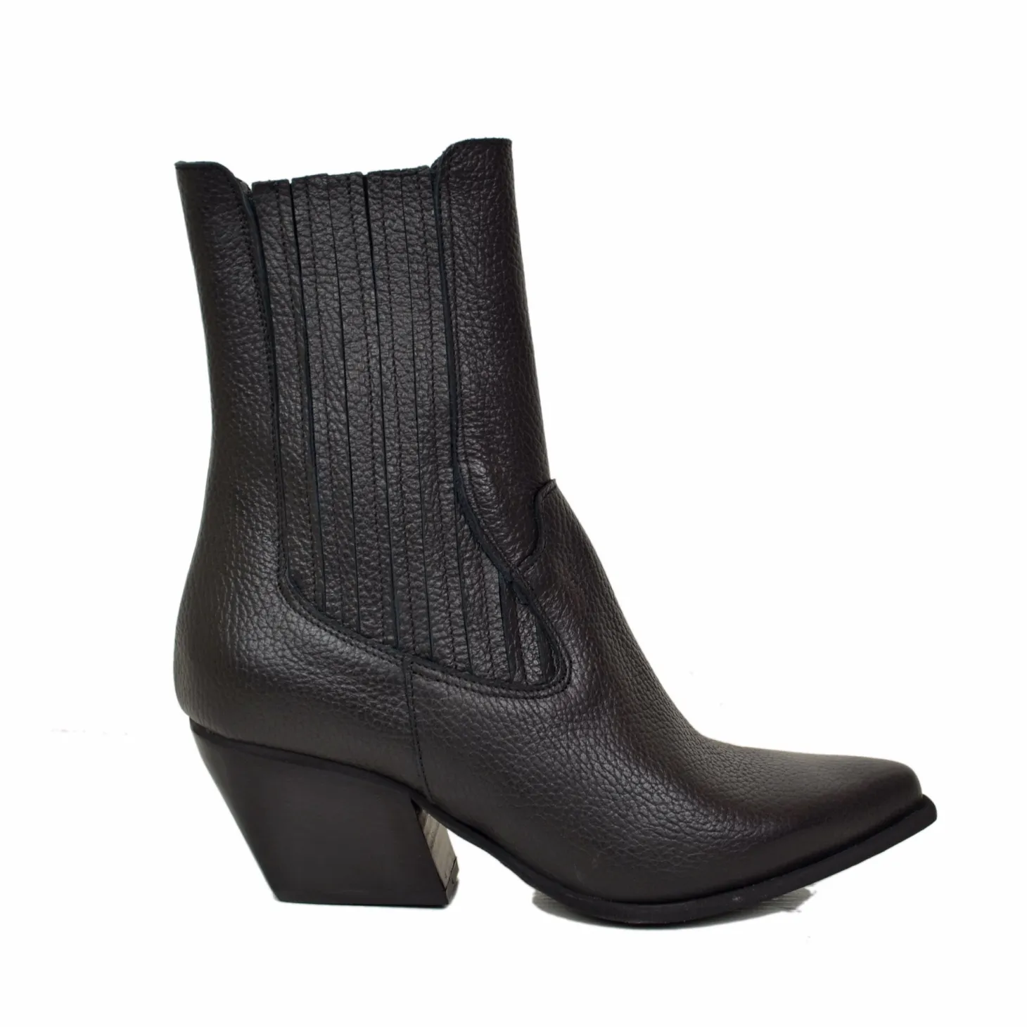 Stivaletti Texani Donna Neri in Pelle Elasticizzati Made in Italy