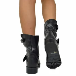 Stivali Anfibi Donna Biker Boots in Pelle Nera con Fibbia