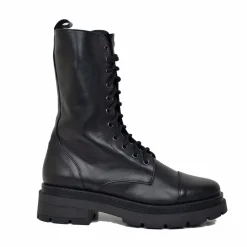 Stivali Anfibi Donna con Zip e Lacci Neri Made in Italy