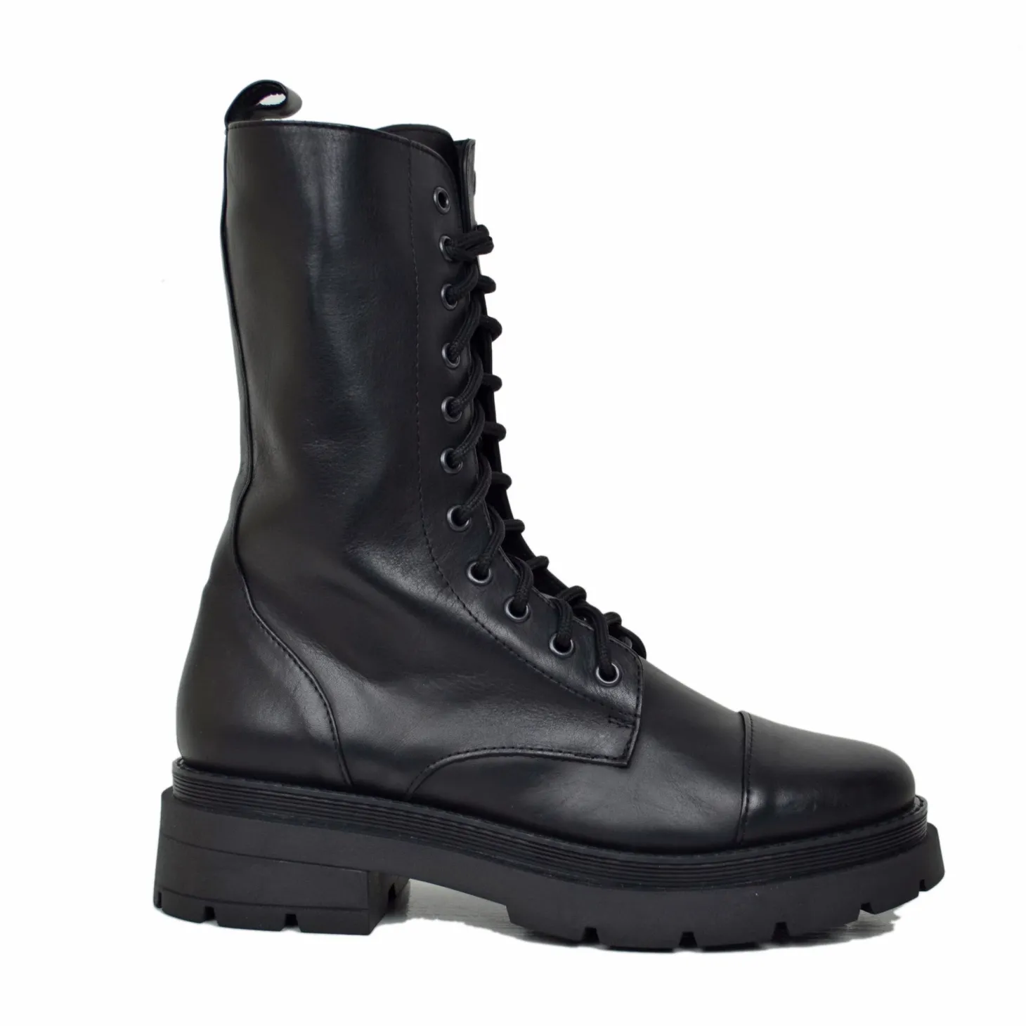 Stivali Anfibi Donna con Zip e Lacci Neri Made in Italy