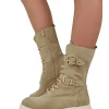 Stivali Anfibi Stringati Primavera Scamosciati Fibbie Dorati Beige