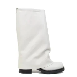 Stivali Biker Donna in Pelle Offwhite con Ghetta Punta Quadrata