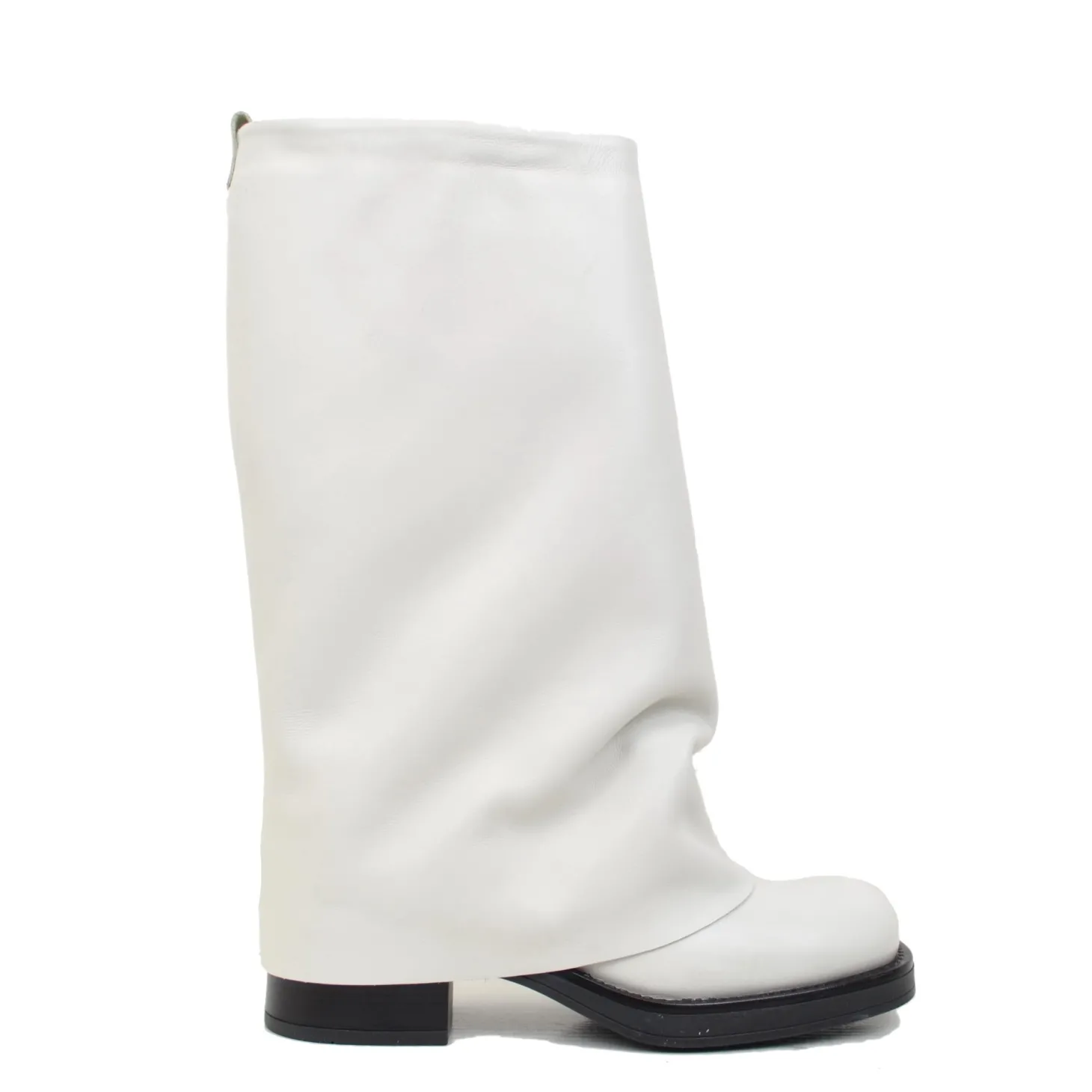 Stivali Biker Donna in Pelle Offwhite con Ghetta Punta Quadrata