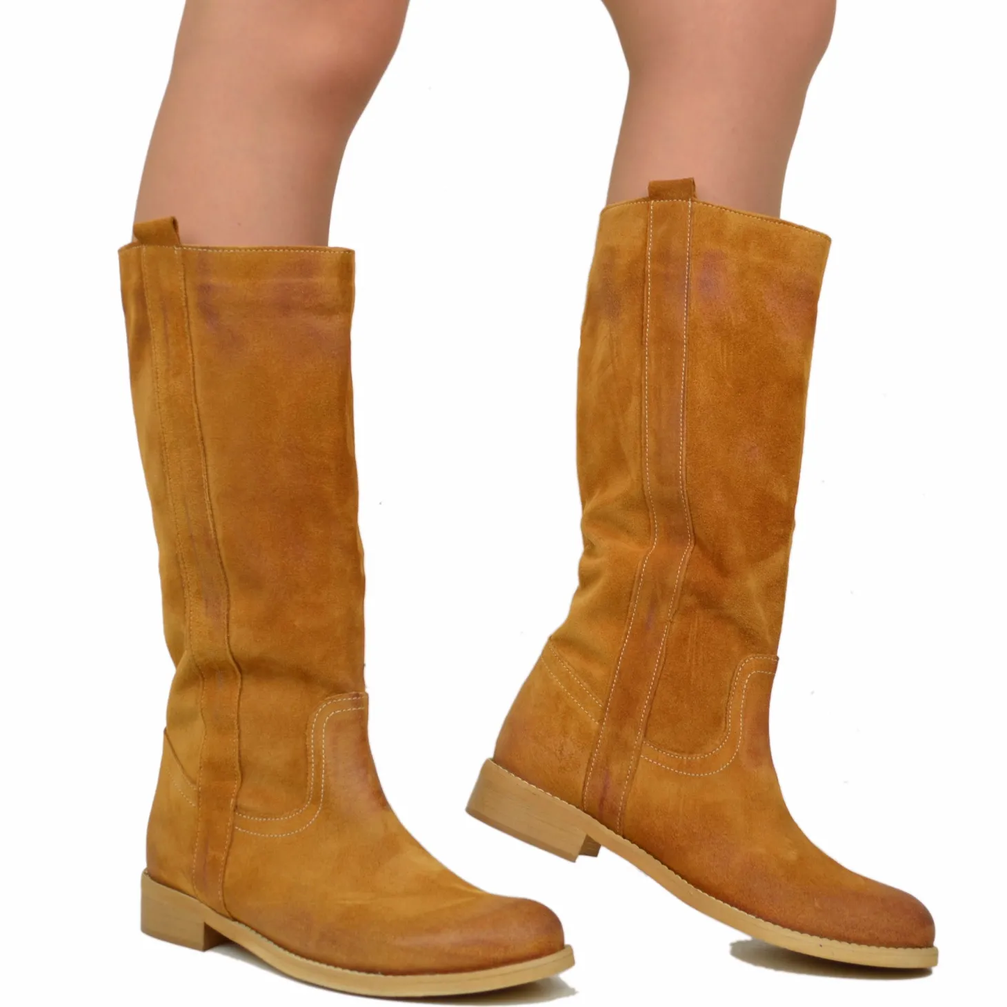 Stivali Camperos Donna Cuoio in Pelle Scamosciata