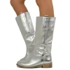 Stivali Camperos Donna in Pelle Laminata color Argento