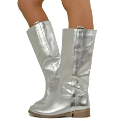 Stivali Camperos Donna in Pelle Laminata color Argento