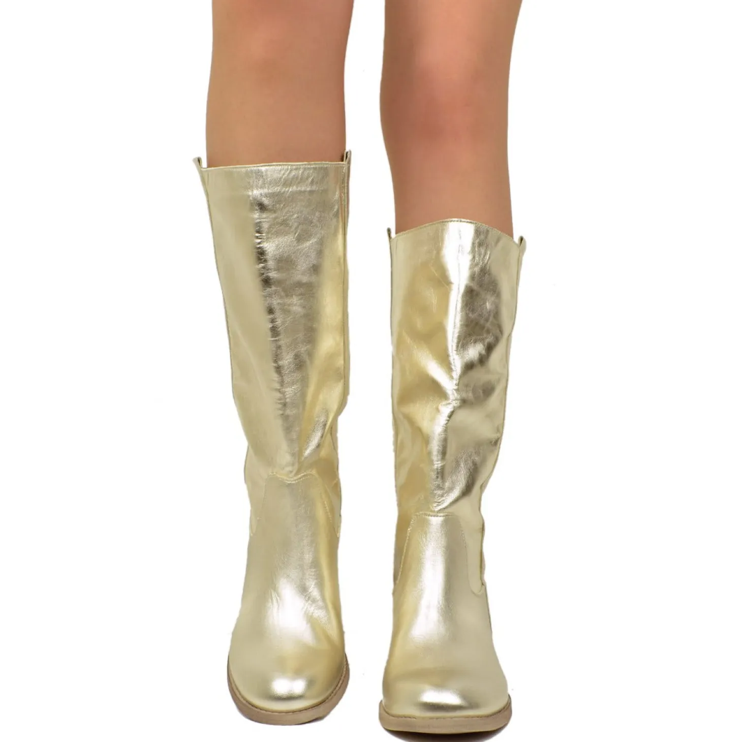 Stivali Camperos Donna in Pelle Laminata color Platino