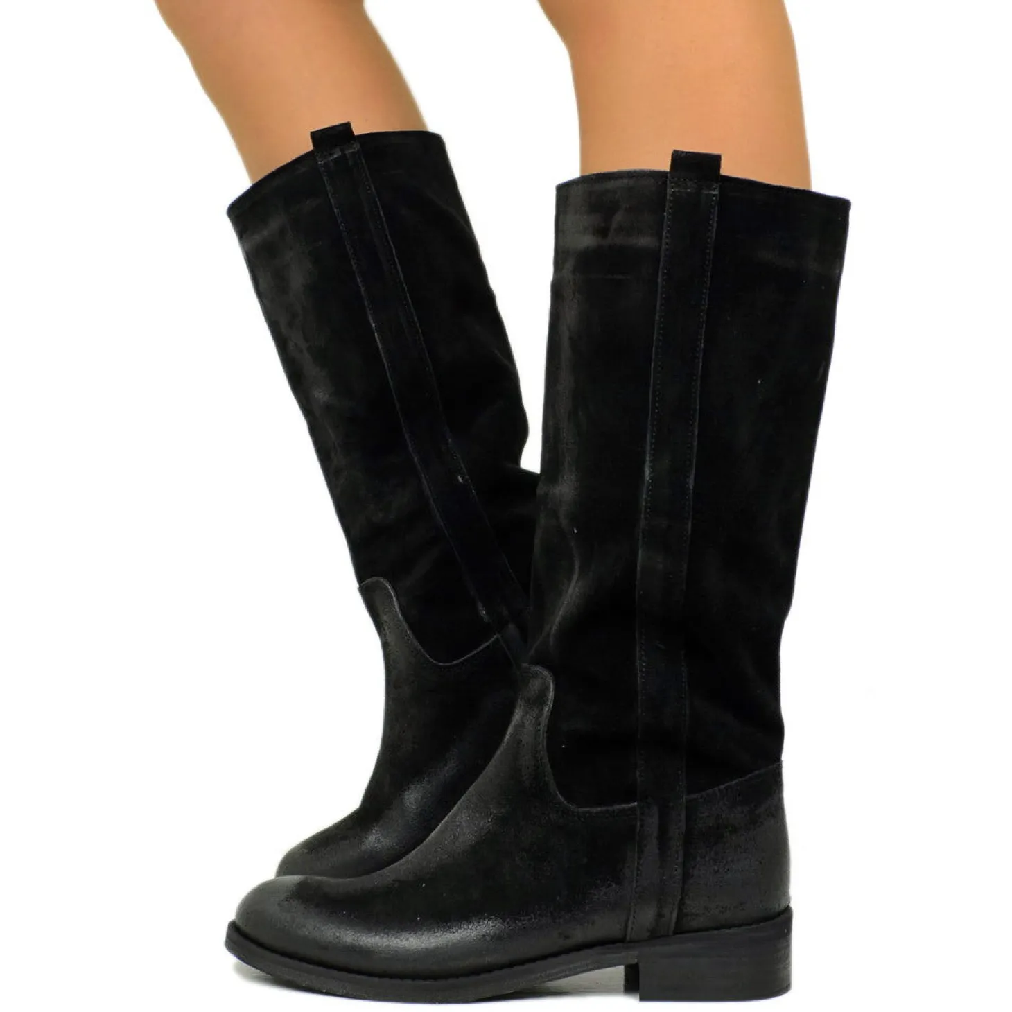 Stivali Camperos Donna Neri in Pelle Scamosciata