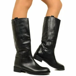 Stivali Camperos Donna Neri in Pelle con Ricami Made in Italy
