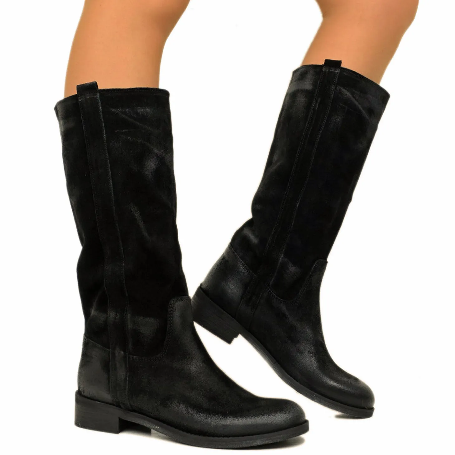 Stivali Camperos Donna Neri in Pelle Scamosciata