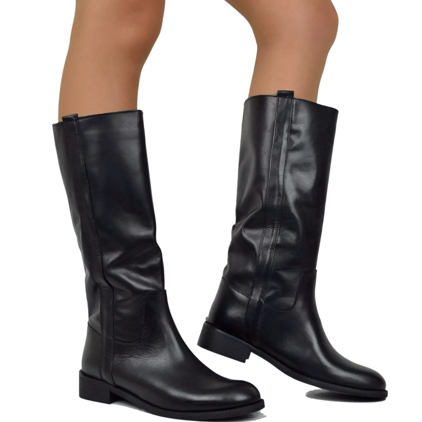Stivali Camperos Donna Neri in Pelle Made in Italy