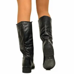 Stivali Camperos Donna Neri in Pelle con Ricami Made in Italy