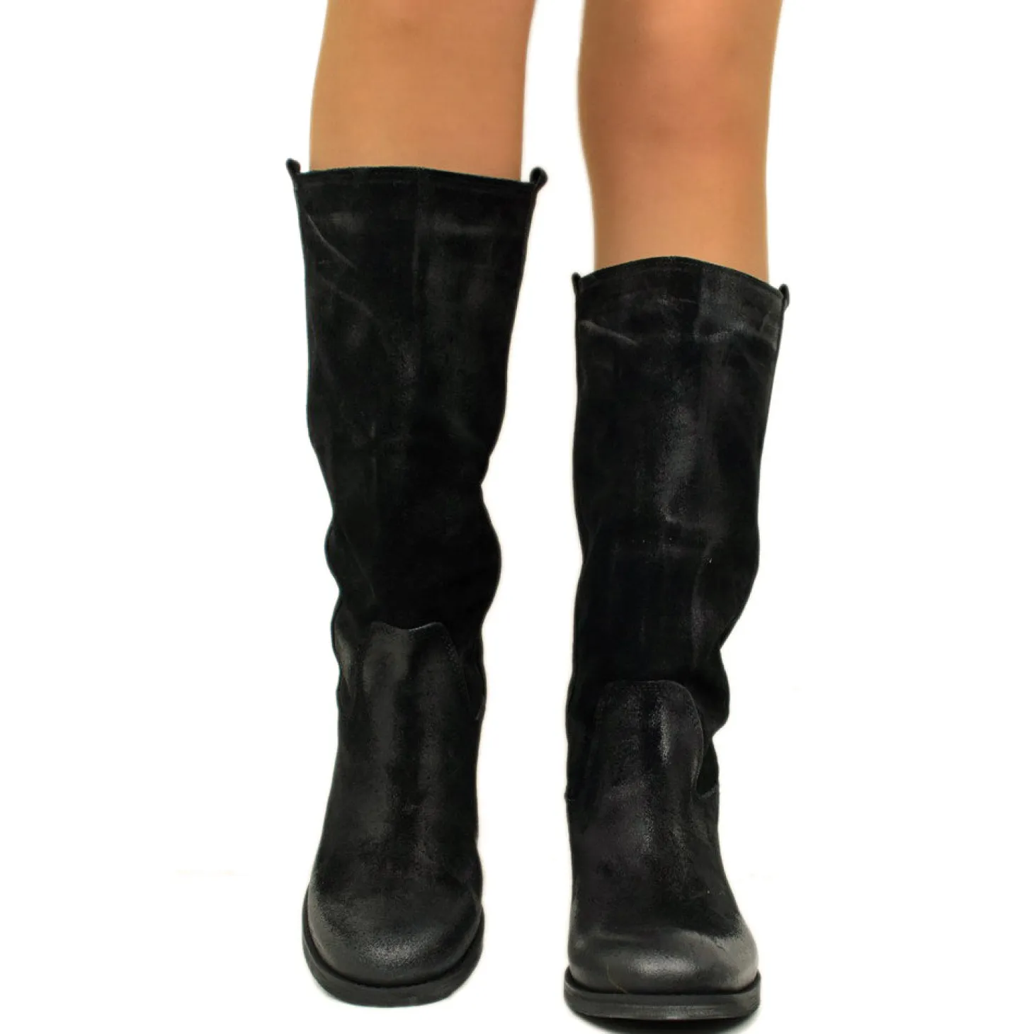 Stivali Camperos Donna Neri in Pelle Scamosciata