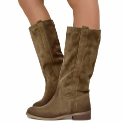Stivali Camperos Donna Taupe in Pelle Scamosciata