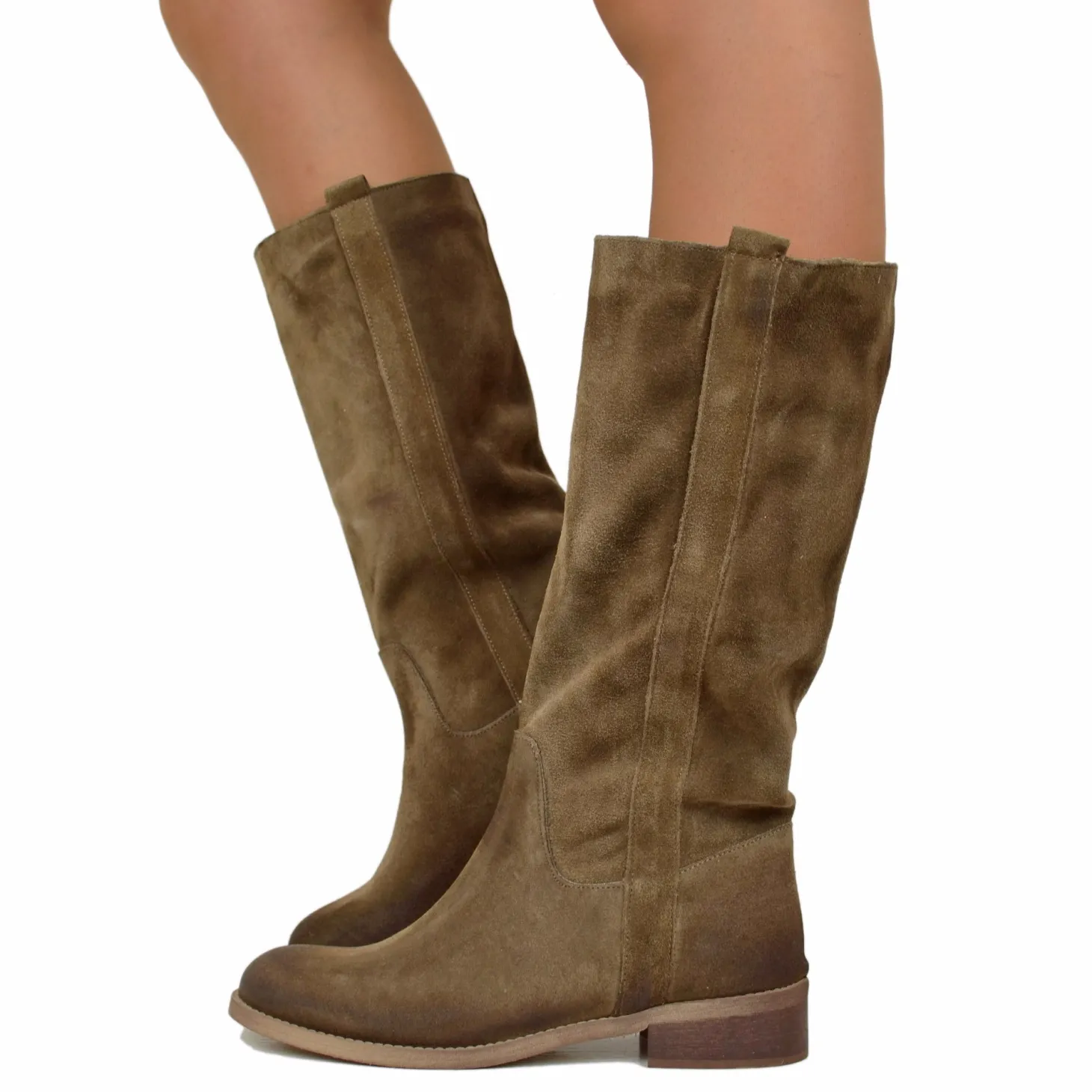 Stivali Camperos Donna Taupe in Pelle Scamosciata