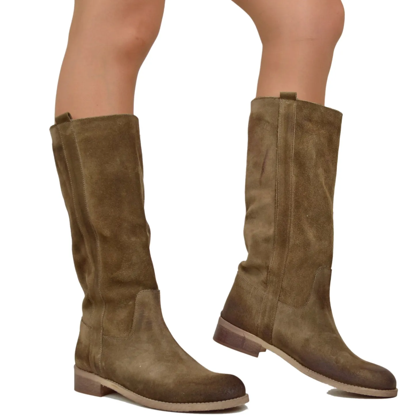 Stivali Camperos Donna Taupe in Pelle Scamosciata