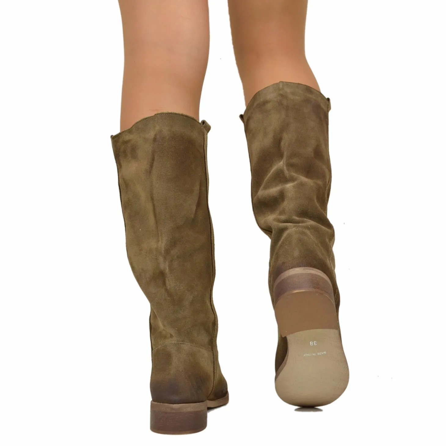 Stivali Camperos Donna Taupe in Pelle Scamosciata