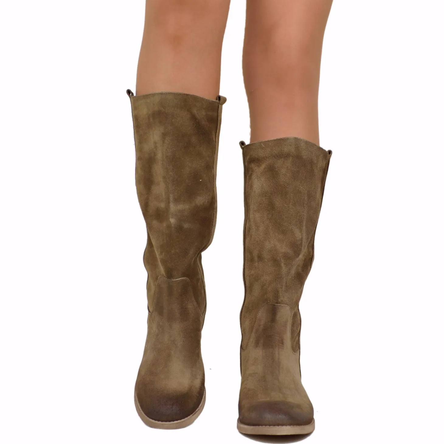 Stivali Camperos Donna Taupe in Pelle Scamosciata