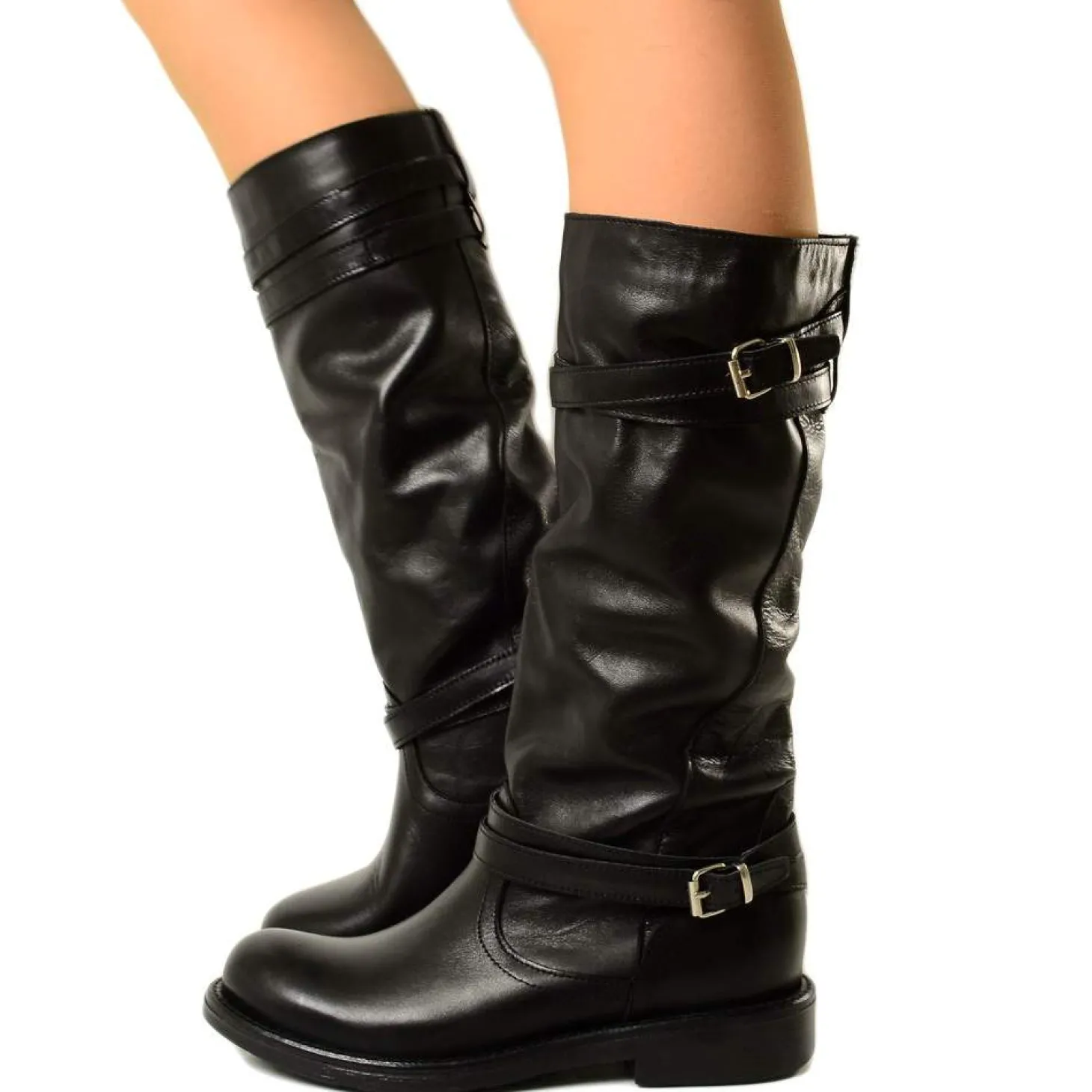 Stivali Donna Alti in Pelle Nera