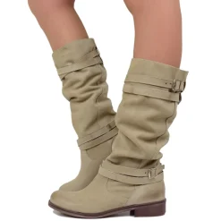 Stivali Donna Biker Estivi in Pelle Nabuk Taupe Made in Italy