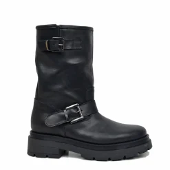 Stivali Donna Biker Neri in Pelle con Fibbie Made in italy