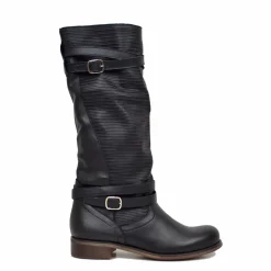 Stivali Donna Estivi Neri in Pelle Nabuk Zigrinati Made in Italy
