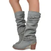 Stivali Donna in Pelle Nabuk Zigrinata Grigio Made in Italy