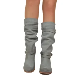 Stivali Donna in Pelle Nabuk Zigrinata Grigio Made in Italy