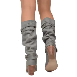 Stivali Donna in Pelle Nabuk Zigrinata Grigio Made in Italy