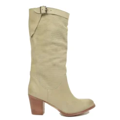 Stivali Donna Taupe con Tacco Medio in Pelle Nabuk Zigrinata