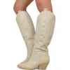 Stivali Donna Texani in Pelle Scamosciata Beige Made in Italy