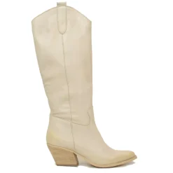 Stivali Donna Texani in Pelle Scamosciata Beige Made in Italy