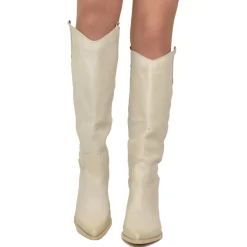 Stivali Donna Texani in Pelle Scamosciata Beige Made in Italy