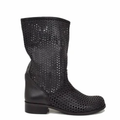 Stivali Estivi Donna Traforati Neri con Tacco Basso Made in Italy