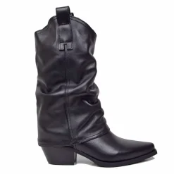 Stivali Texani Donna con Ghetta in Pelle Neri Made in Italy