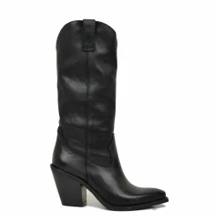 Stivali Texani Donna Neri in Pelle Tacco 9 cm Made in Italy
