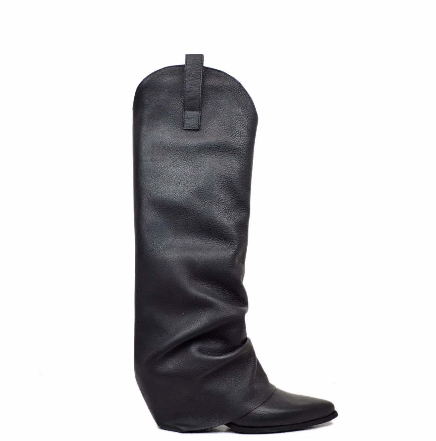 Stivali Texani Neri con Ghetta in Pelle Liscia Made in Italy