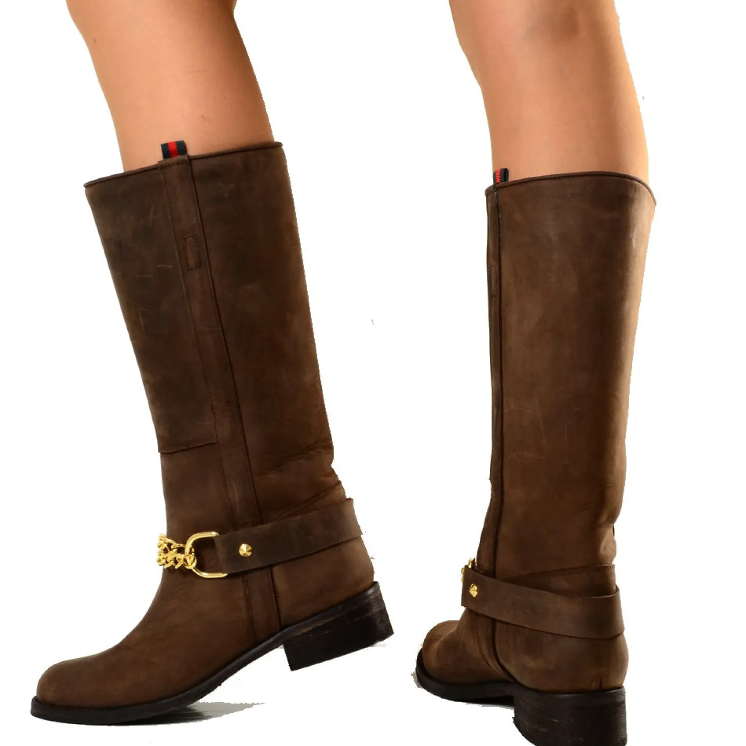 Stivali Western Camperos Con Catena Oro Visone