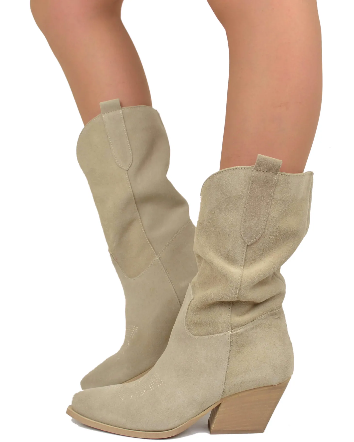 Suede Cowboy Boots – Soft & Unlined, Lightweight Beige