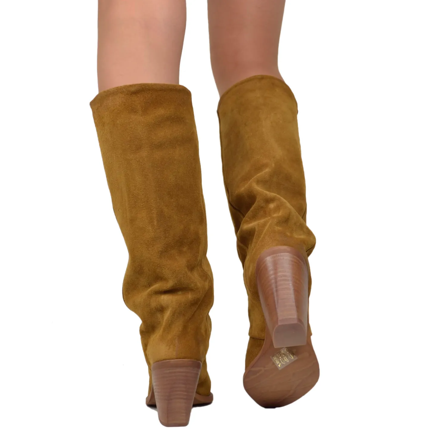 Suede Gaiter Texan Boots with Leather Heel