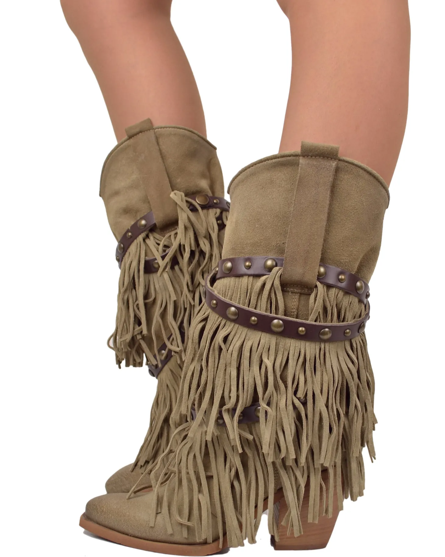 Suede Leather Fringed Cowboy Boots – Wild West Style
