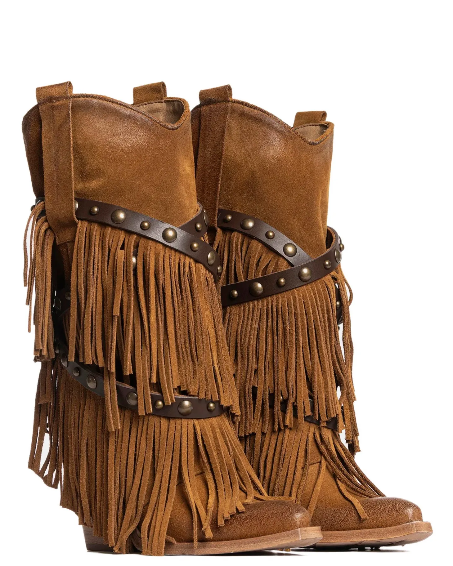 Suede Leather Fringed Cowboy Boots – Wild West Style