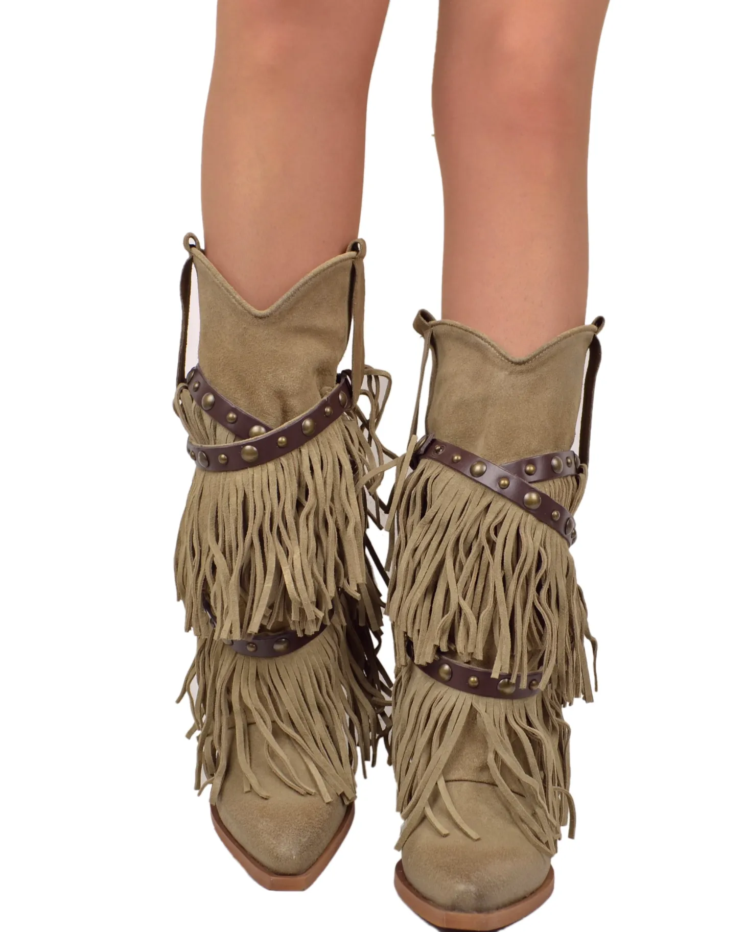 Suede Leather Fringed Cowboy Boots – Wild West Style