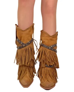 Suede Leather Fringed Cowboy Boots – Wild West Style